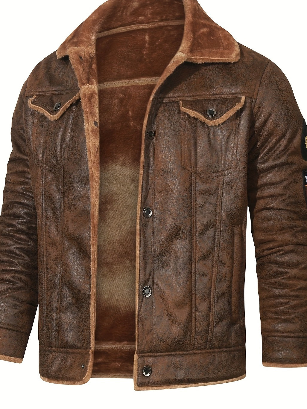 🧥 Men's Faux Leather Jacket - Fleece Thermal Button-Up Outerwear for Winter ❄️