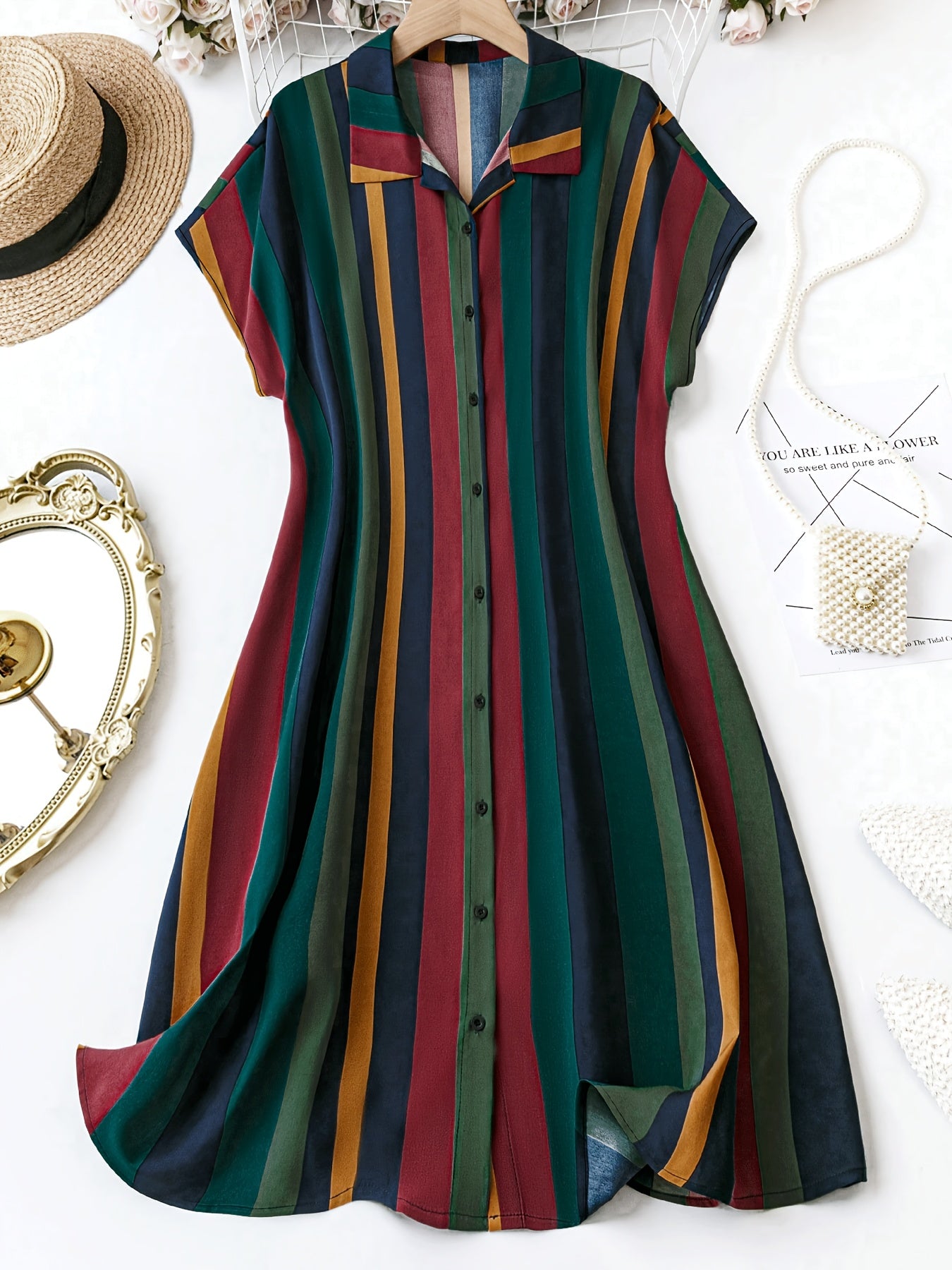 Plus Size Stripe Print Color Block Shirt Dress 👗