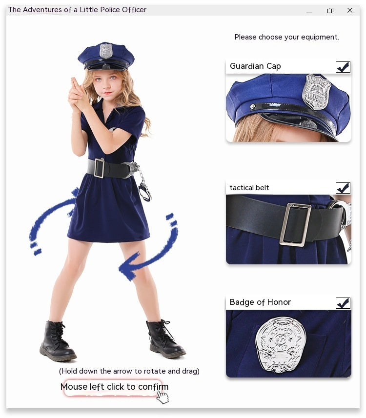 Halloween Parent-child Experience Costume Blue Button Policewoman Dress