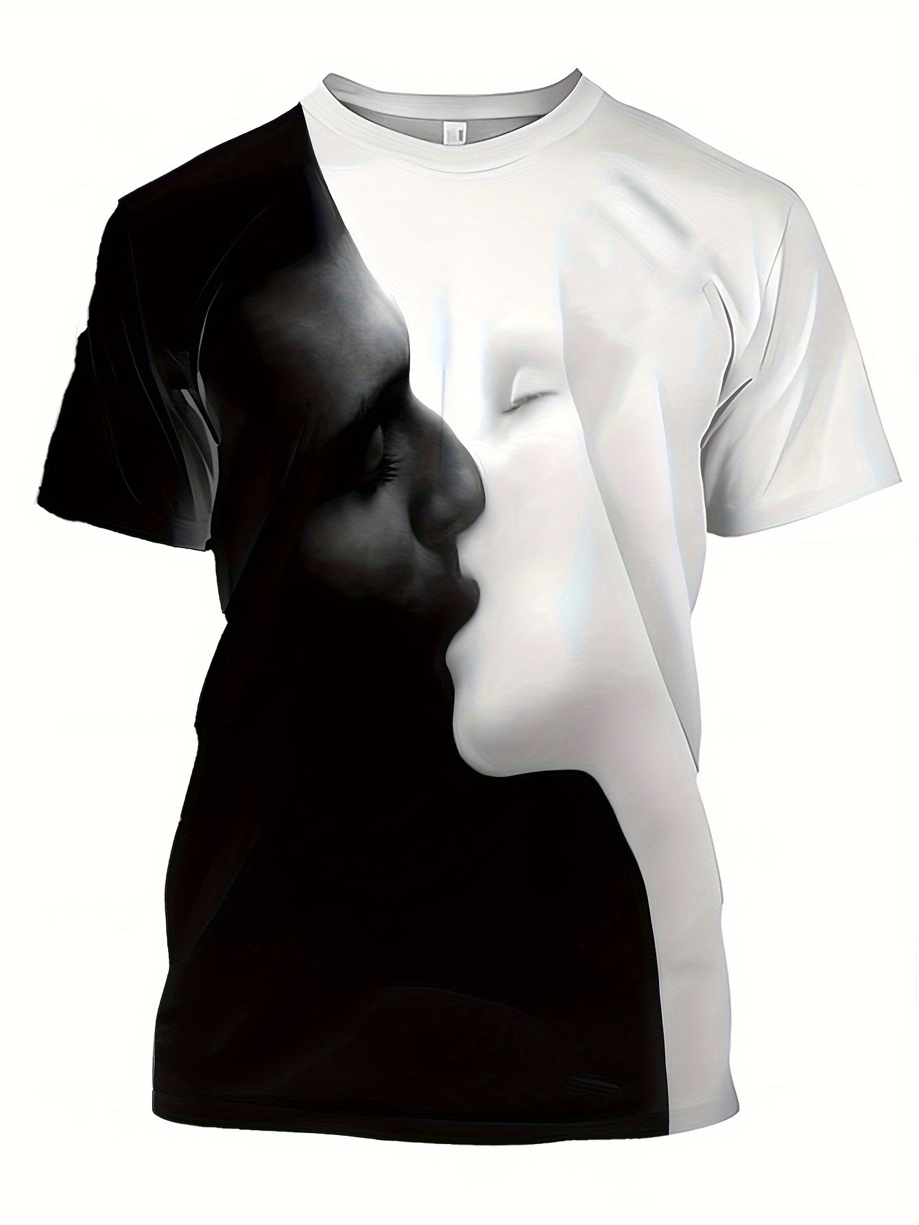 💋 Men's 3D Digital Contrast Color Kissing Figures Pattern Short Sleeve Crew Neck T-Shirt 🌟