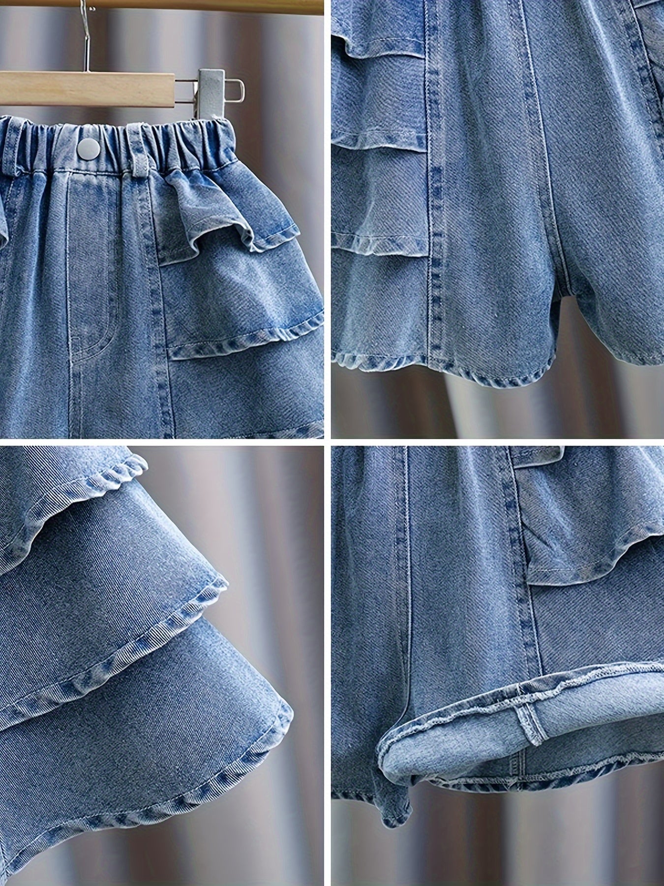 Girls' 100% Cotton Comfy Ruffle Trim Denim 👧💙