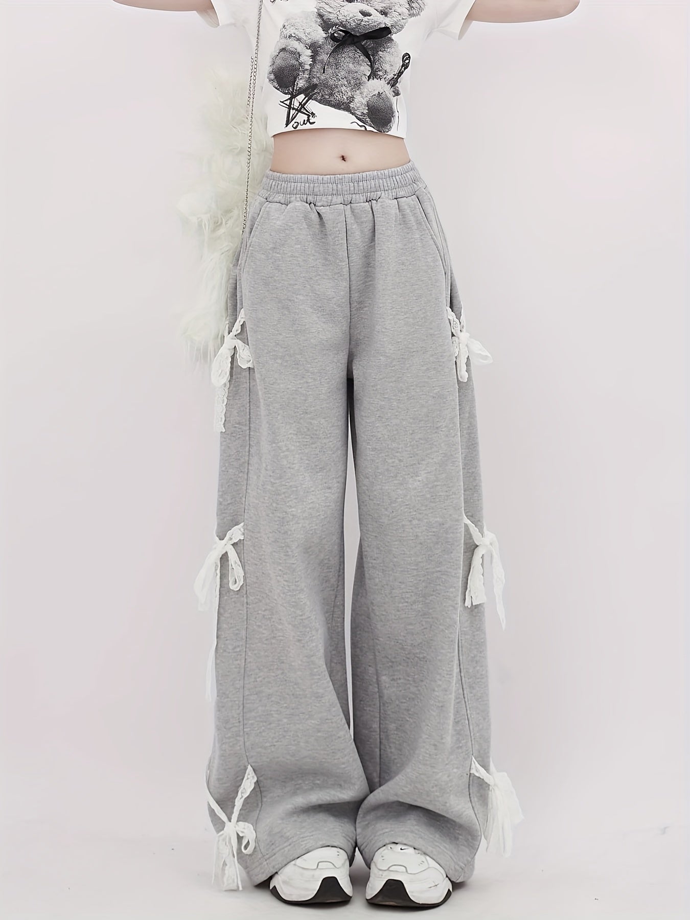 Lace-Up Elastic Waist Wide Leg Pants