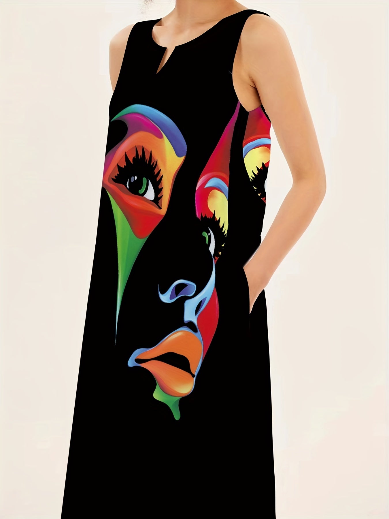 Abstract Face Print Maxi Dress