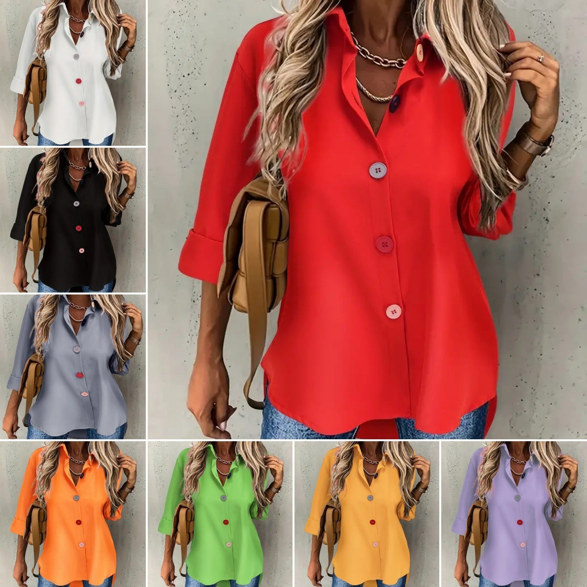 Casual Women's Solid Color Buttons Long Sleeve Shirt Top