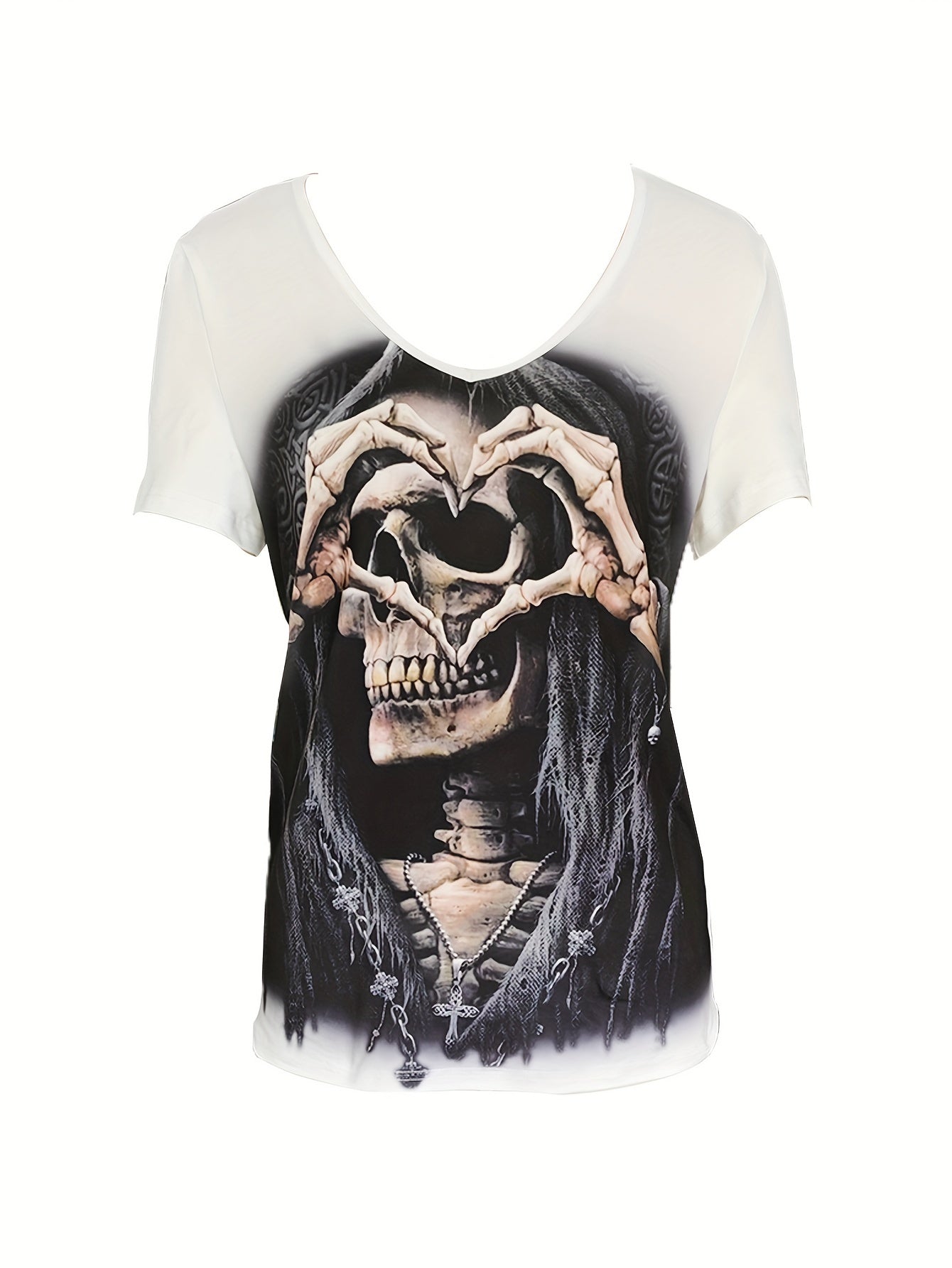 💀 Skull Vibe: V-Neck Skull Print T-Shirt 🌟