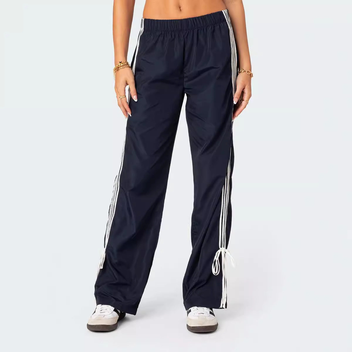 Casual Fashion All-matching Sports Four Bars Contrast Color Straight-leg Pants