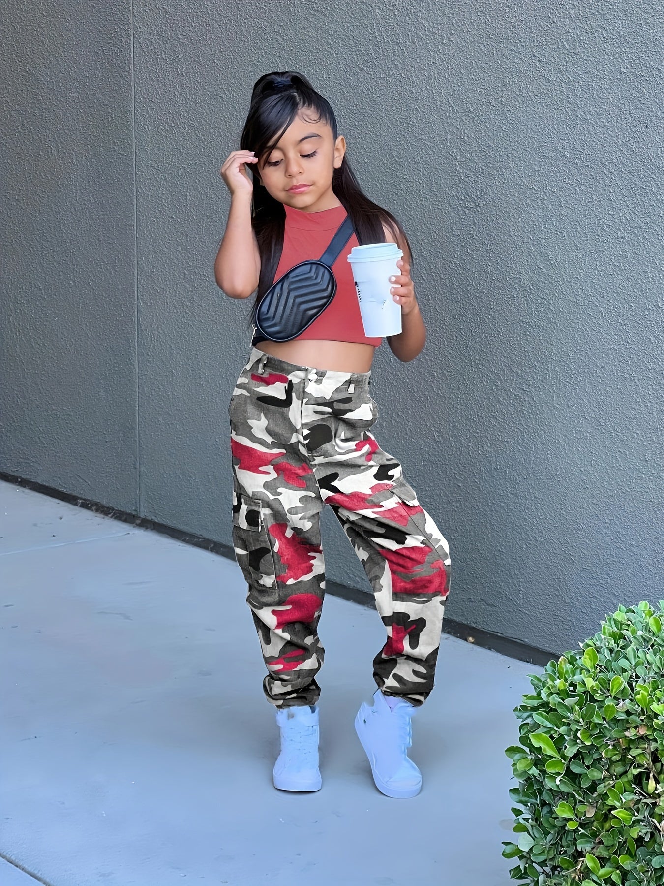 👗 Girls Cargo Style 2PCS Set - Stretchy Tank Top + Cargo Trousers