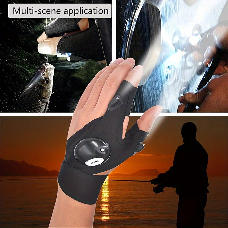 1pc/1 Pair Fingerless LED Flashlight Gloves, Multi-purpose Gloves For Camping Hiking Fishing